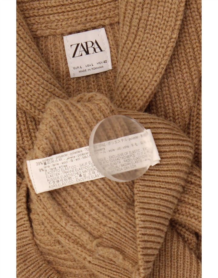 Maglione Zara da uomo con collo a scialle, grande, in acrilico beige