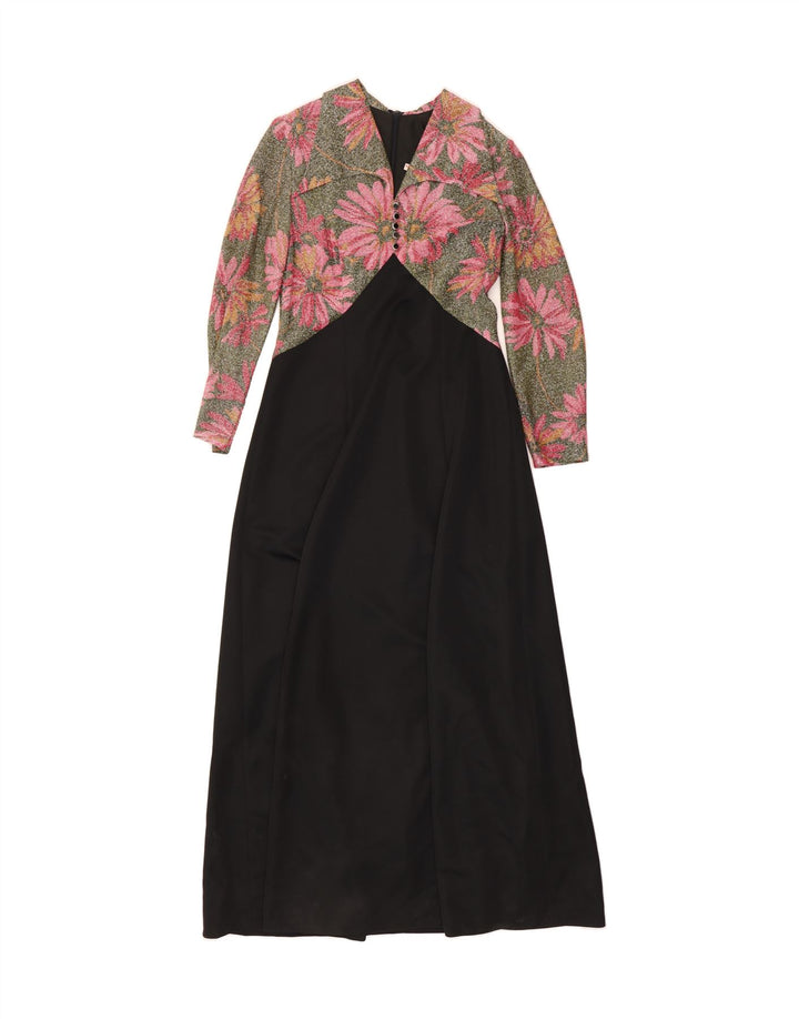 VINTAGE Womens Long Sleeve Maxi Dress IT 44 Medium Black Floral Polyester Vintage Vintage and Second-Hand Vintage from Messina Hembry 