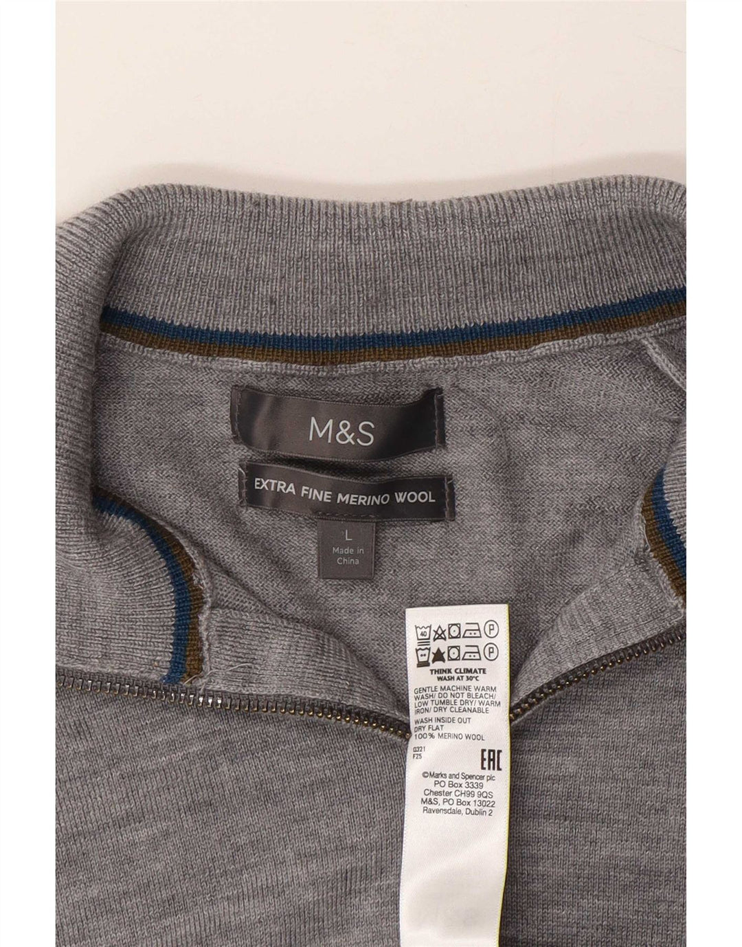 Marks & Spencer Maglione da uomo con zip e collo grande in lana merino grigia