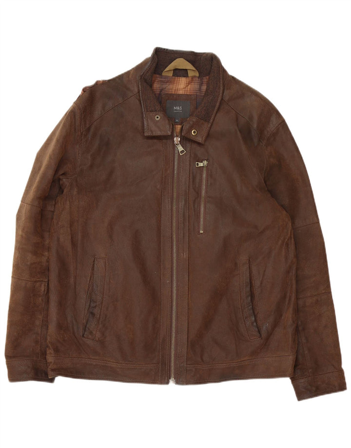 Giacca in pelle da uomo Marks & Spencer UK 42 XL in pelle marrone