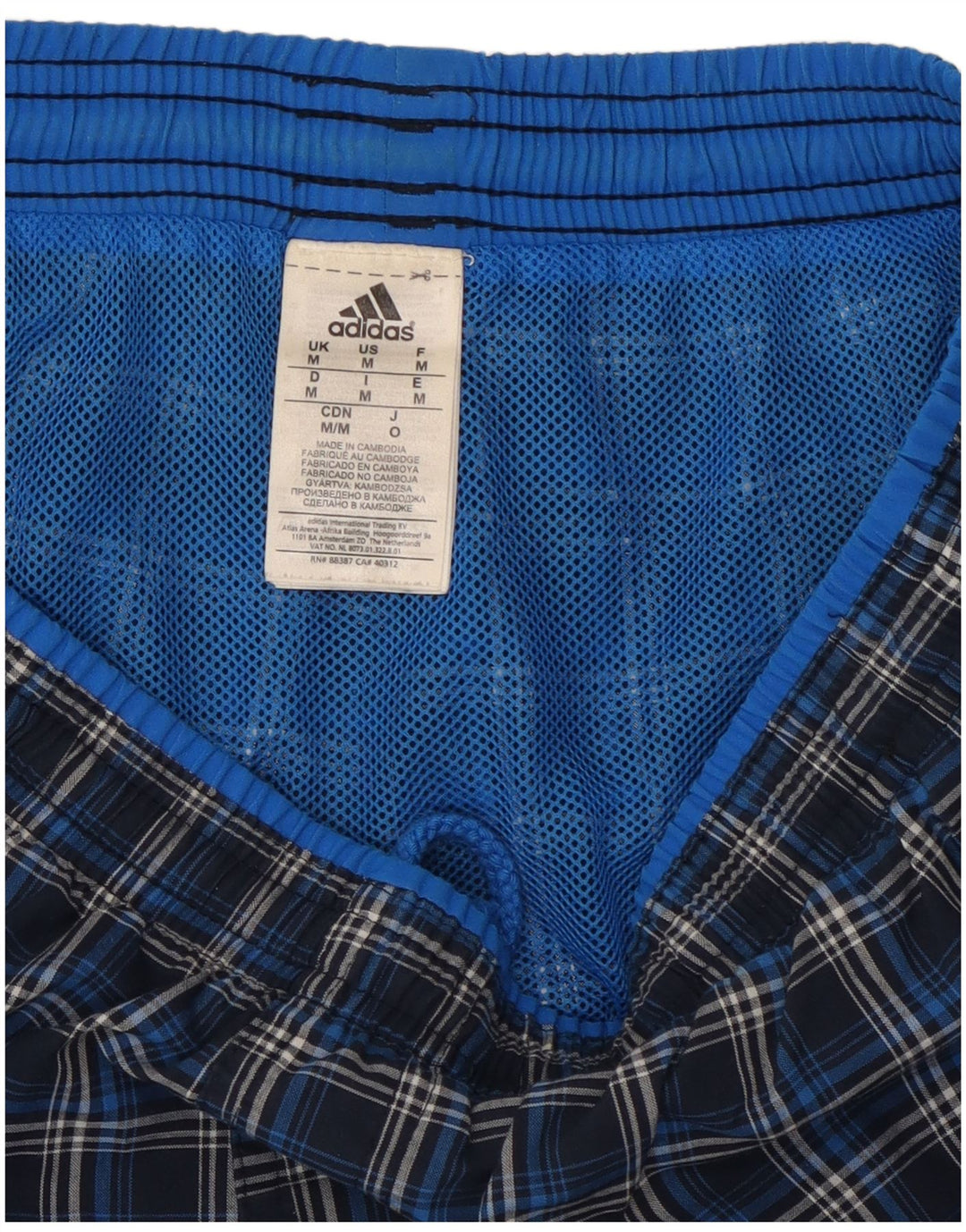 Pantaloncini sportivi da uomo Adidas medi in poliestere a quadri blu navy