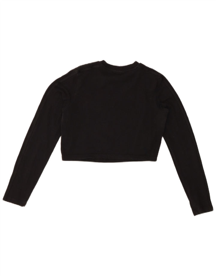 Top corto da donna ADIDAS manica lunga UK 16 grande cotone nero