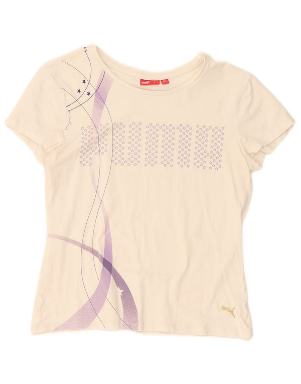 T-shirt grafica da donna Puma UK 16 grande bianca