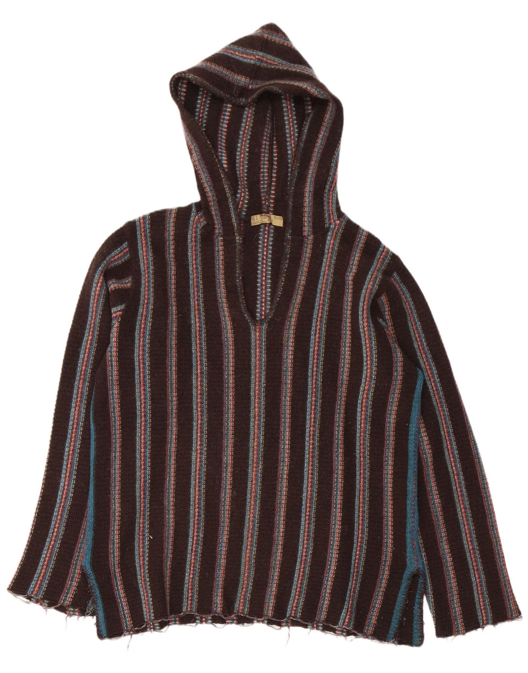 Maglione con cappuccio da uomo Zara in lana a righe marroni grandi