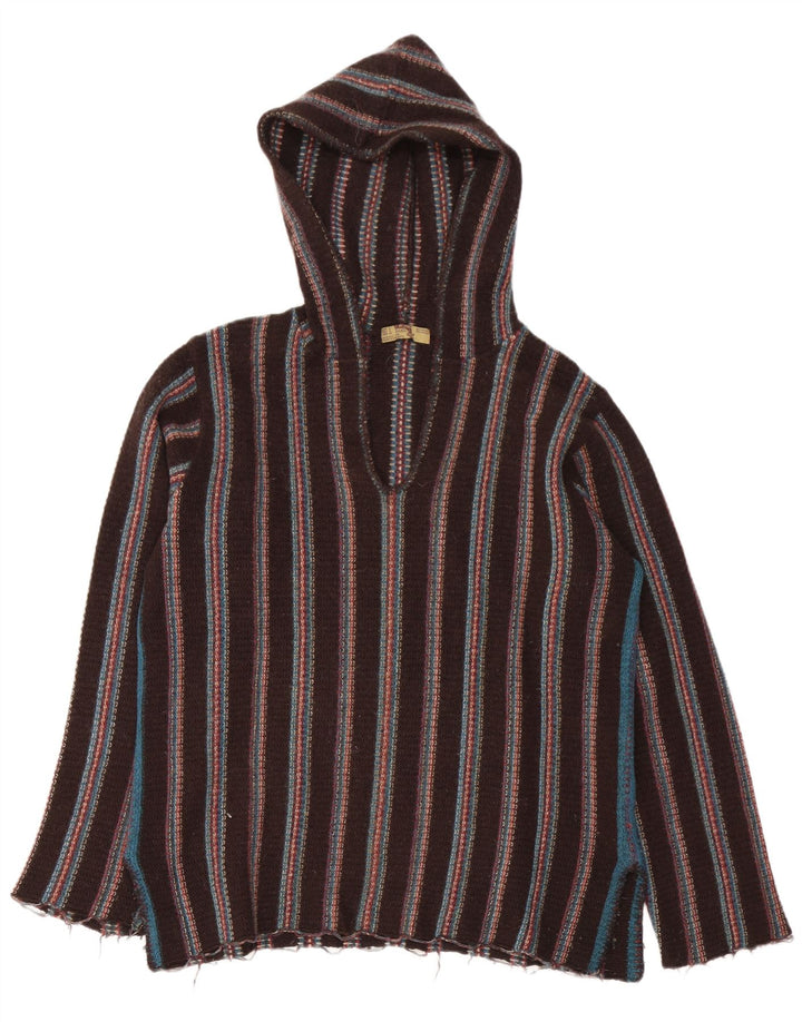 Maglione con cappuccio da uomo Zara in lana a righe marroni grandi