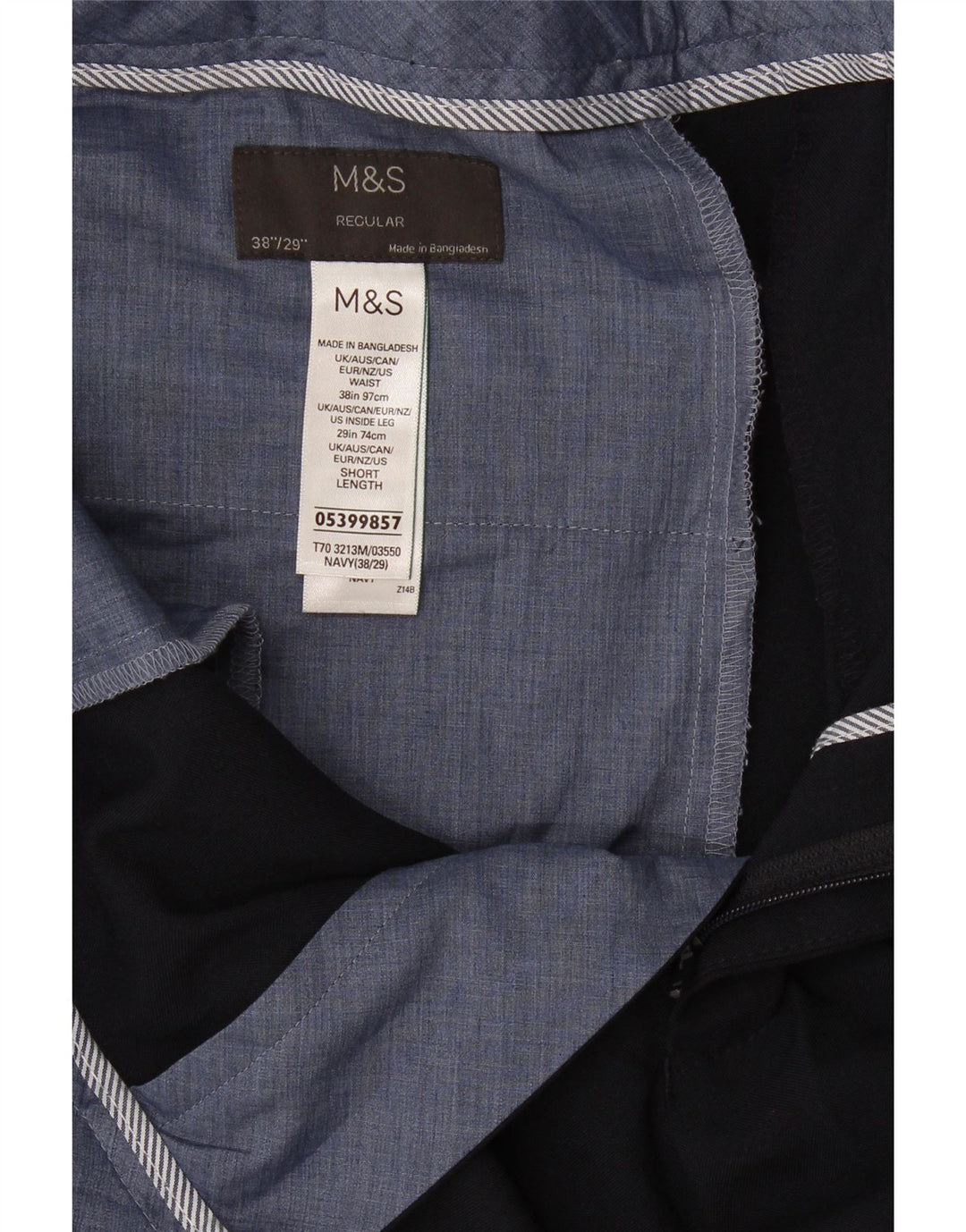 Pantaloni chino regolari dritti da uomo Marks & Spencer W38 L29 Blu Navy