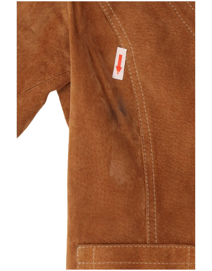 Giacca blazer in pelle scamosciata da donna a 2 bottoni Gipsy UK 10 piccola in pelle marrone