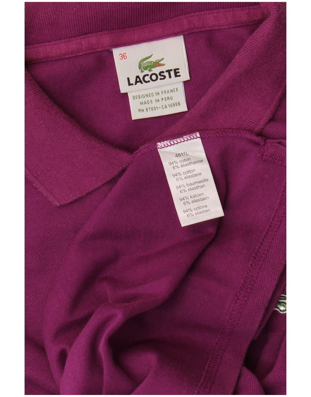 Polo da donna LACOSTE taglia 36 piccola in cotone viola