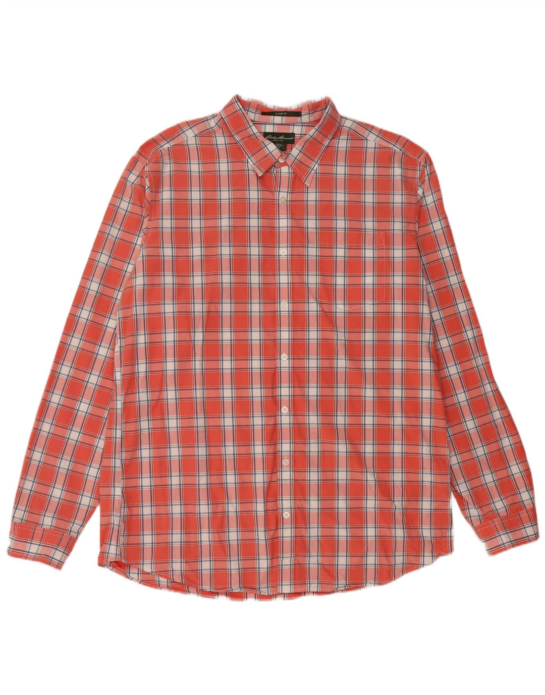 EDDIE BAUER Camicia da uomo alta classica vestibilità XL in cotone a quadri arancione