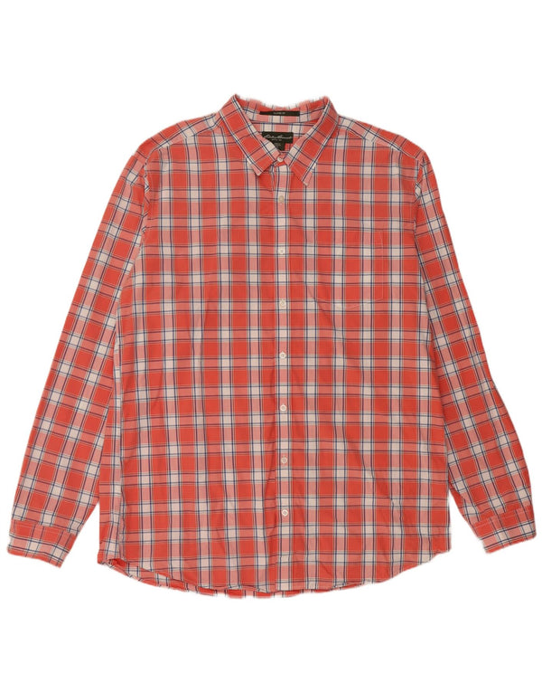 EDDIE BAUER Camicia da uomo alta classica vestibilità XL in cotone a quadri arancione
