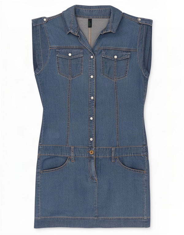 Abito in denim da donna Benetton UK 6 XS blu cotone