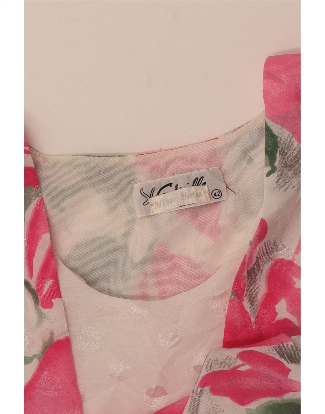 Top camicetta da donna VINTAGE IT 42 Seta floreale rosa medio