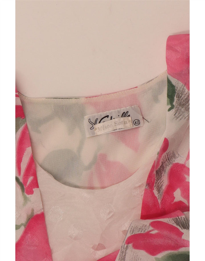 Top camicetta da donna VINTAGE IT 42 Seta floreale rosa medio