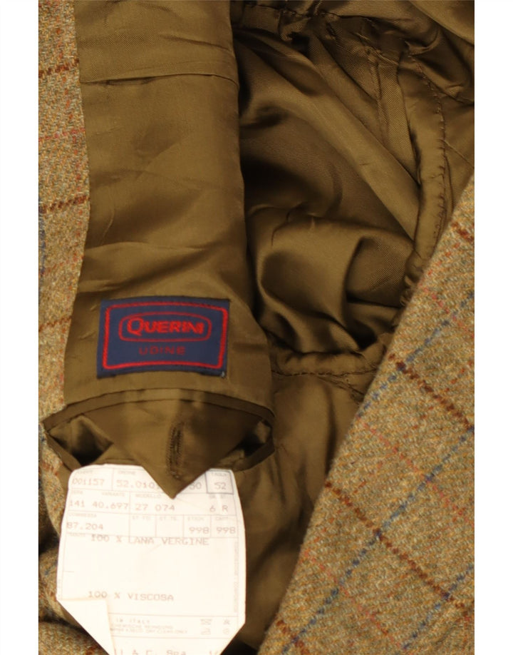 Giacca blazer da uomo a 3 bottoni VINTAGE IT 52 XL lana a quadri kaki