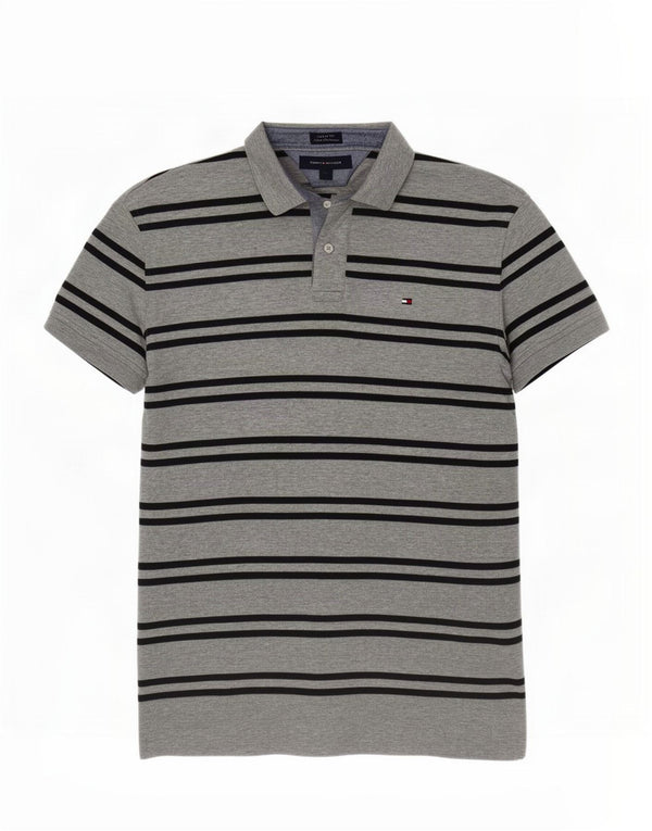 Polo da uomo Custom Fit Tommy Hilfiger grande cotone a righe grigie