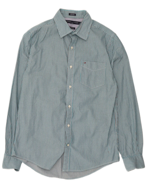 Camicia personalizzata da uomo Tommy Hilfiger piccola in cotone gessato blu
