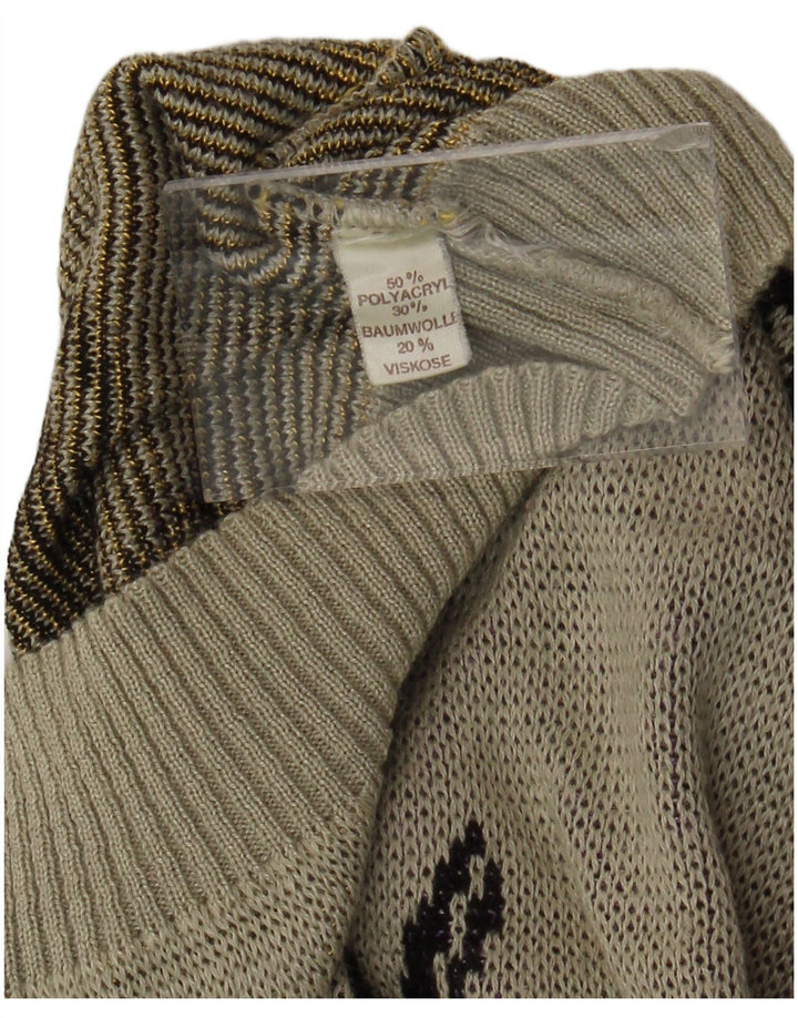 Maglione da donna VINTAGE senza maniche con scollo a barca UK 14 Grande floreale grigio