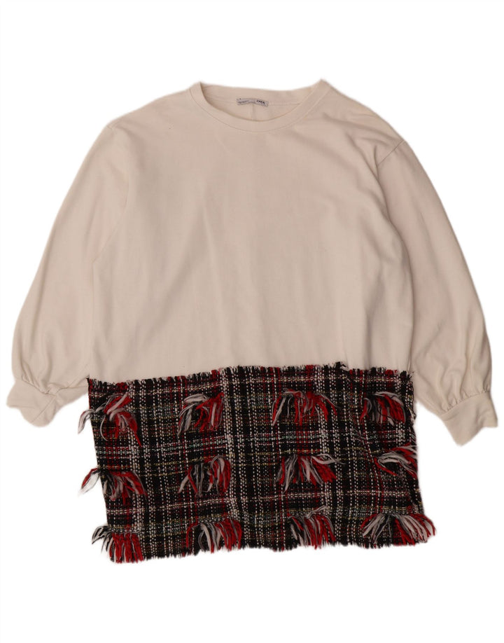 Felpa Oversize Da Donna ZARA Maglione UK 14 Medium White Colourblock