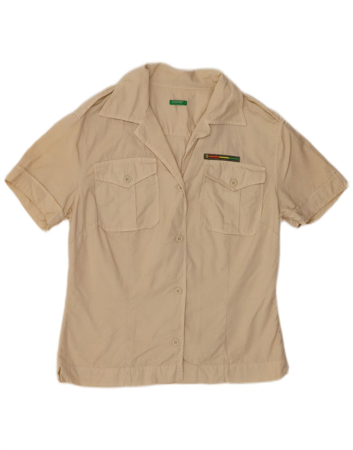 Camicia a maniche corte da donna Benetton UK 12 Cotone beige medio