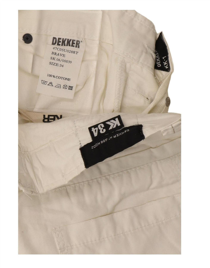DEKKER Mens Straight Cargo Trousers W34 L27 White Cotton