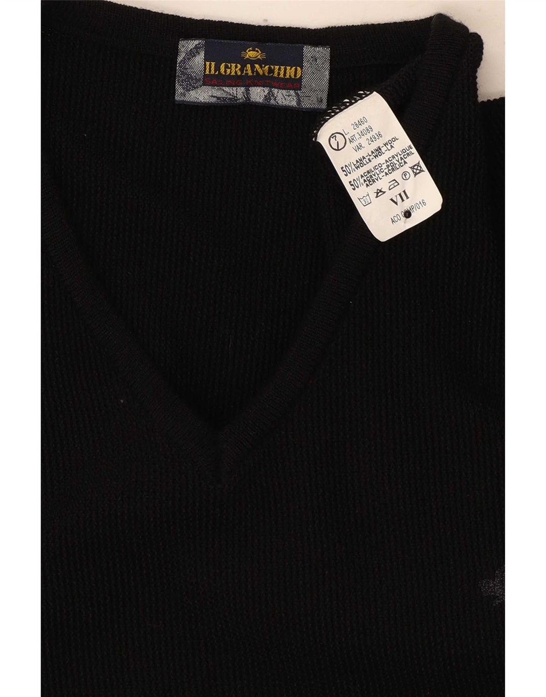 Maglione da uomo con scollo a V Il Granchio, grande, in lana nera