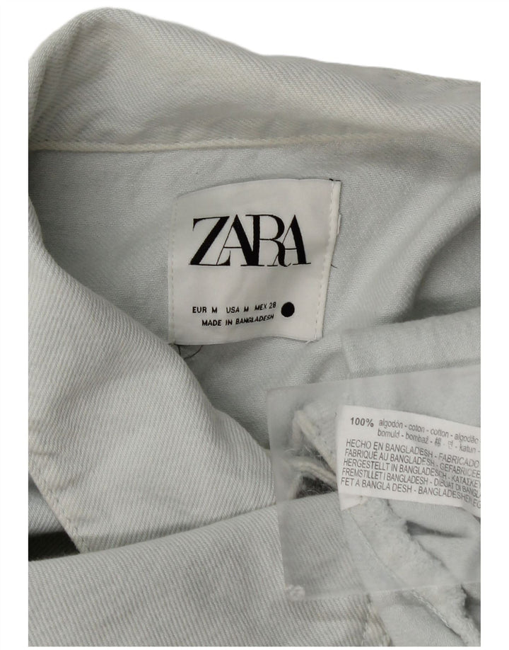 Camicia di jeans oversize corta da donna Zara UK 14 Cotone blu medio