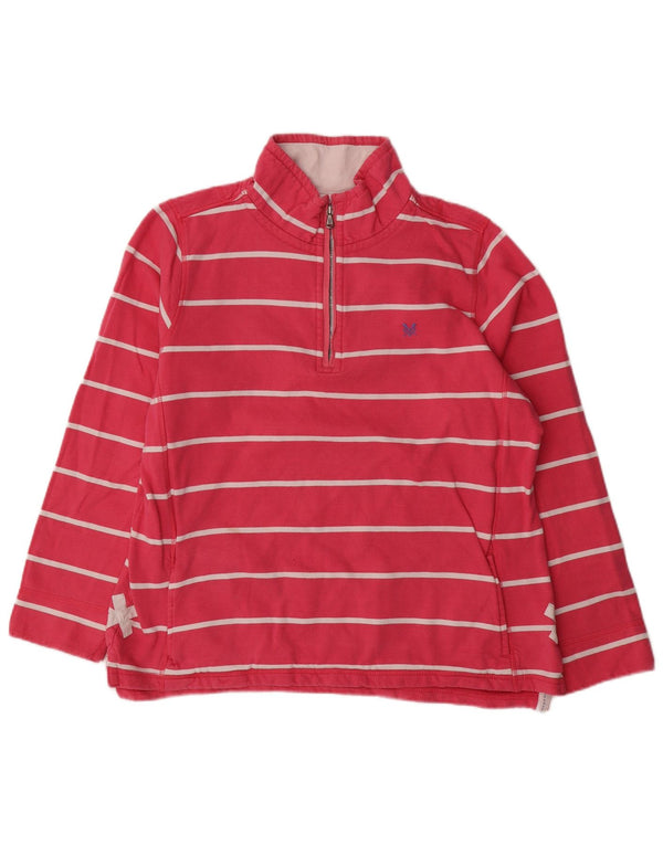 CREW CLOTHING Felpa da donna con collo con zip, maglione UK 16, grandi righe rosa