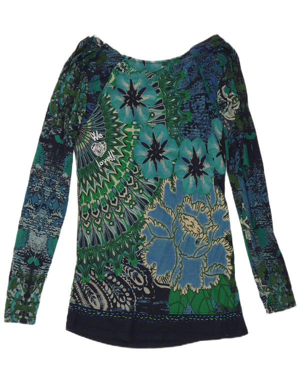 Desigual Womens Graphic Top manica lunga UK 20 2XL viscosa floreale blu