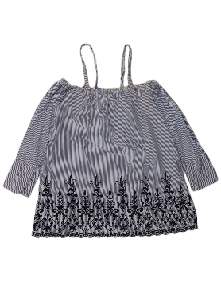 Top Zara da donna, camicetta oversize con spalle scoperte, taglia UK 14, a righe blu medio