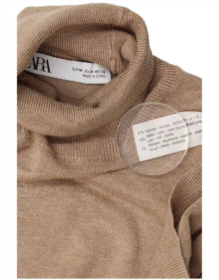 Maglione maglione a collo alto da donna Zara UK 12 Viscosa beige medio