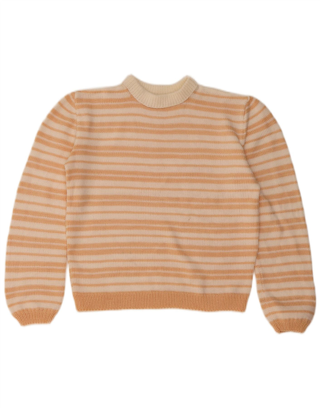 Maglione maglione girocollo da donna vintage UK 14 a righe beige medio