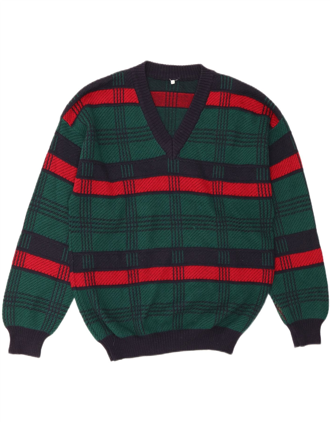 Maglione da uomo VINTAGE con scollo a V, lana a righe verdi grandi