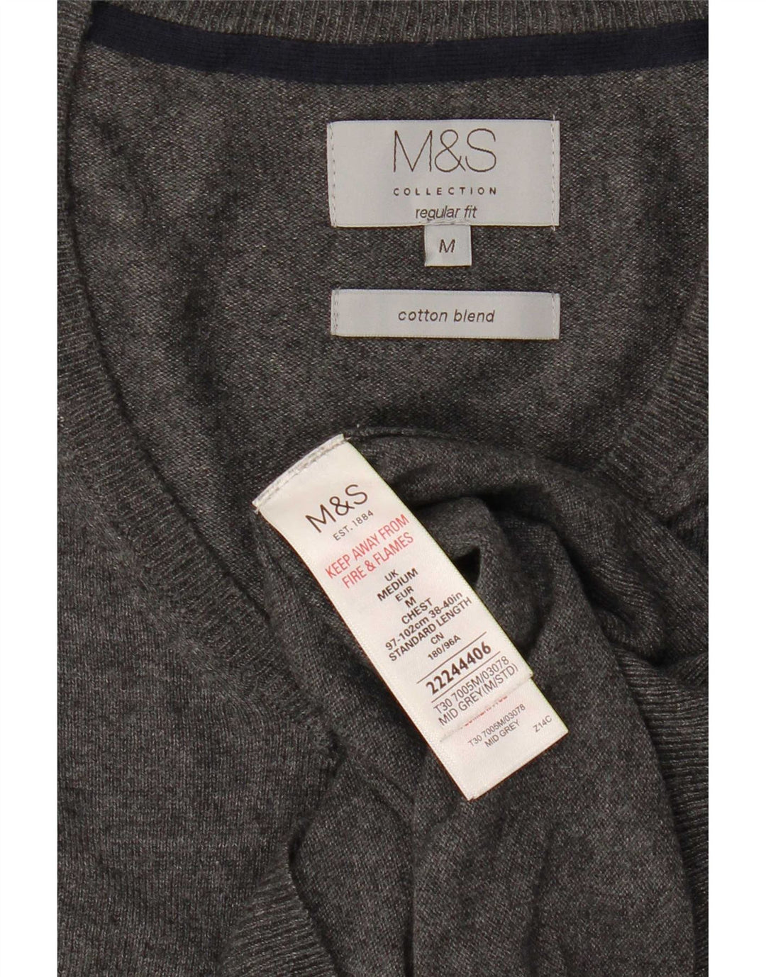 Maglione da uomo Marks & Spencer vestibilità regolare con scollo a V in cotone grigio medio