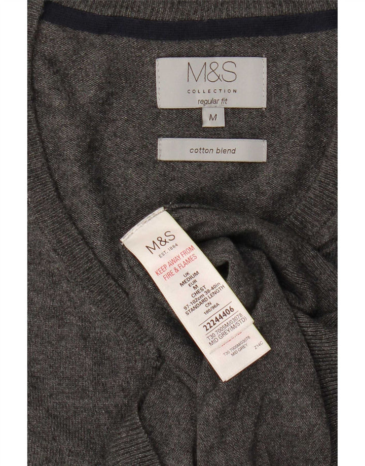 Maglione da uomo Marks & Spencer vestibilità regolare con scollo a V in cotone grigio medio