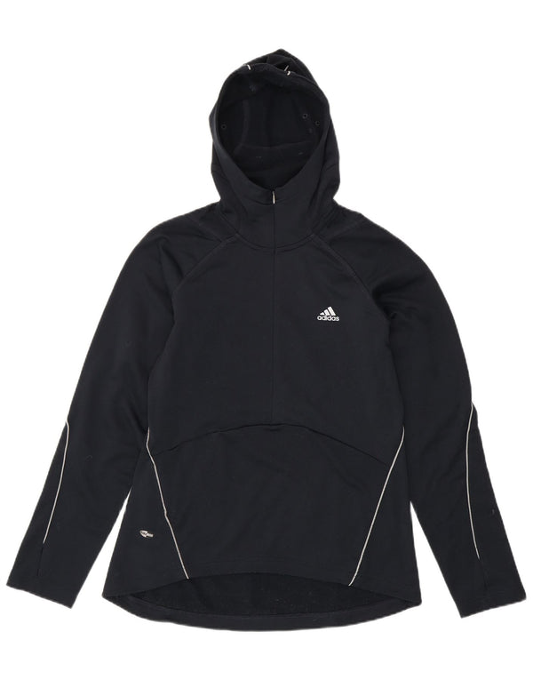 Felpa con cappuccio e collo con zip ADIDAS Climawarm da donna UK 12 medio blu navy