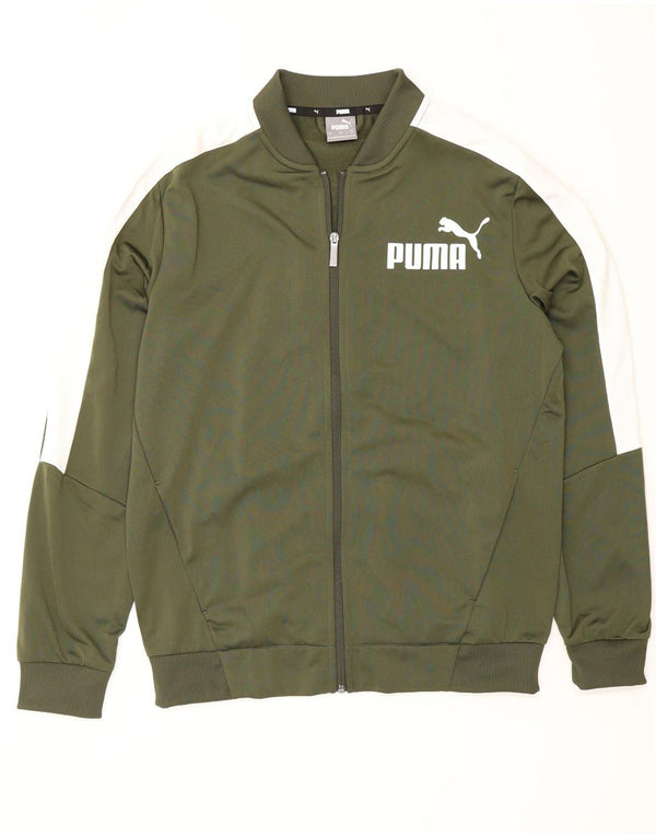Giacca da ginnastica grafica da uomo Puma in poliestere color block verde medio