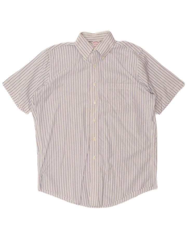 Camicia da uomo Brooks Brothers taglia 15 1/2 medio blu navy gessato