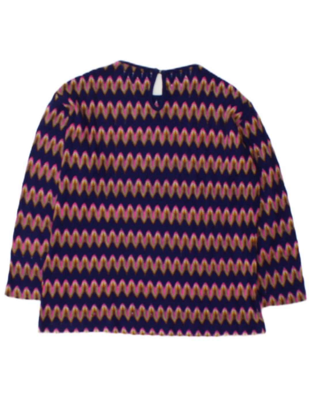 Top camicetta a maniche lunghe da donna vintage UK 12 Chevron medio multicolore