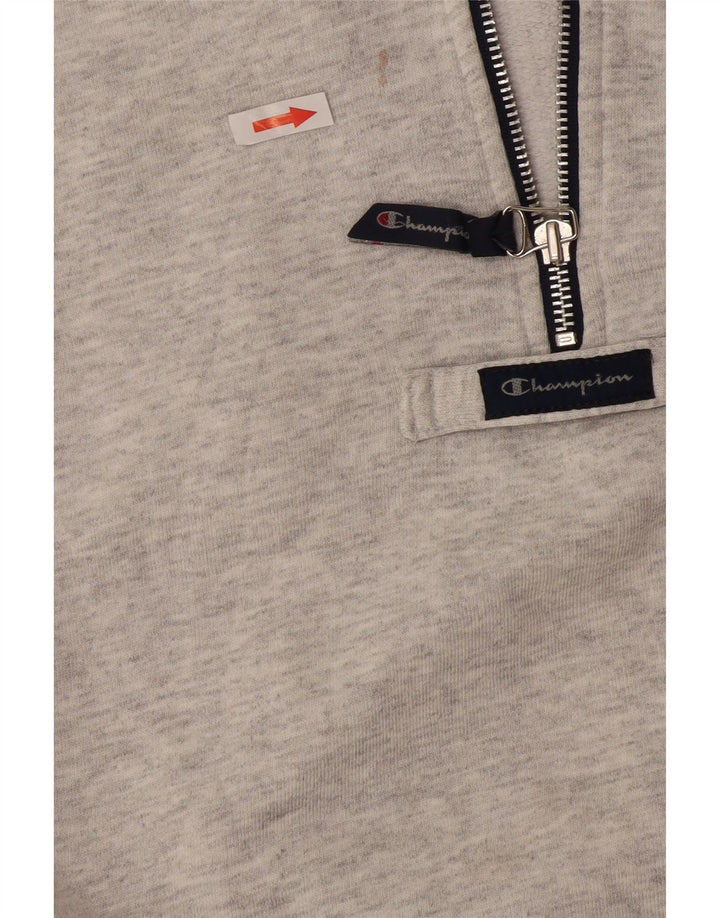 Felpa Champion da uomo con grafica con zip e collo, maglione grande, colore grigio