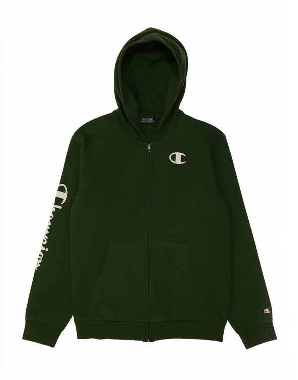 Felpa con cappuccio con zip grafica Champion per ragazzi 13-14 anni XL in cotone verde sportivo