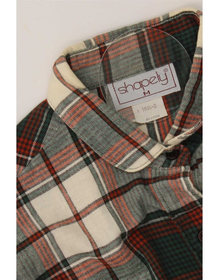 Camicia vintage da donna in flanella UK 14 cotone a quadri verde medio