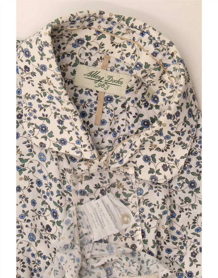 Camicia da uomo Alley Docks XL in lino floreale bianco