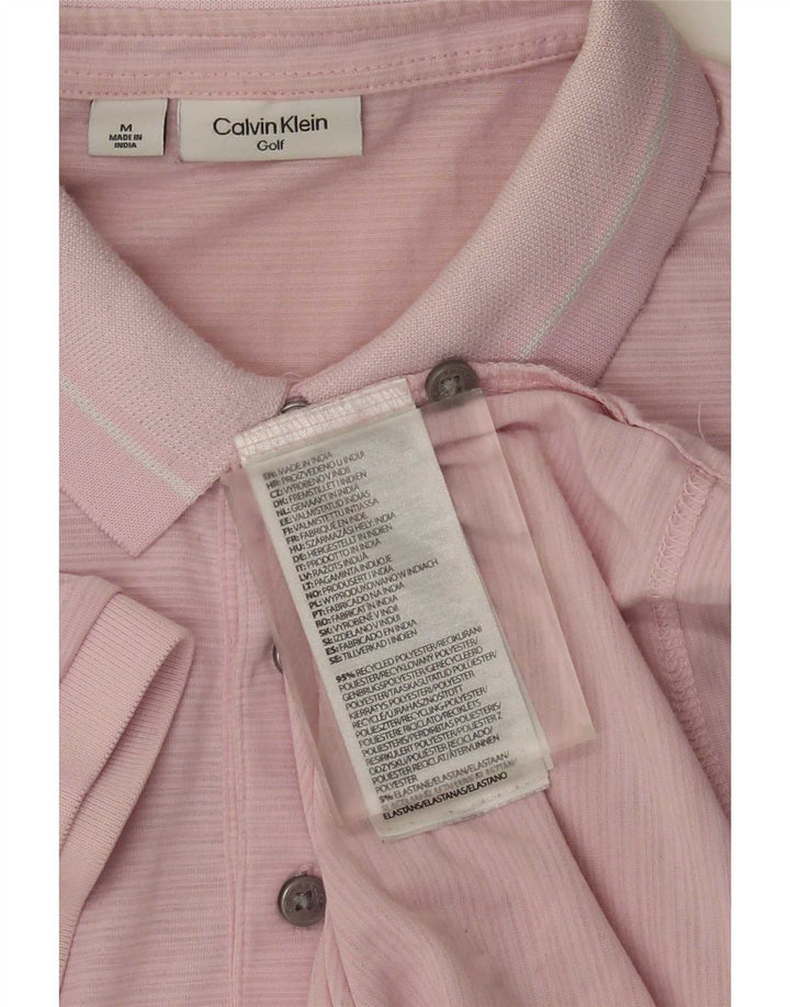 Polo da uomo Calvin Klein in poliestere gessato rosa medio