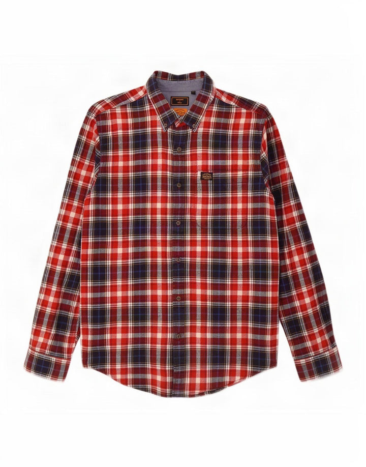 Camicia da uomo in flanella Superdry XL in cotone a quadri rossi