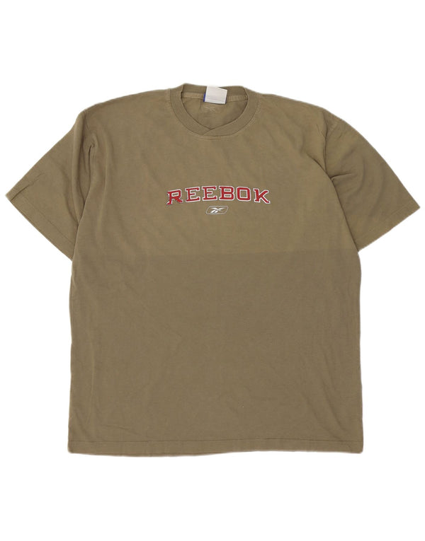 REEBOK Mens Graphic T-Shirt Top Large Khaki Cotton