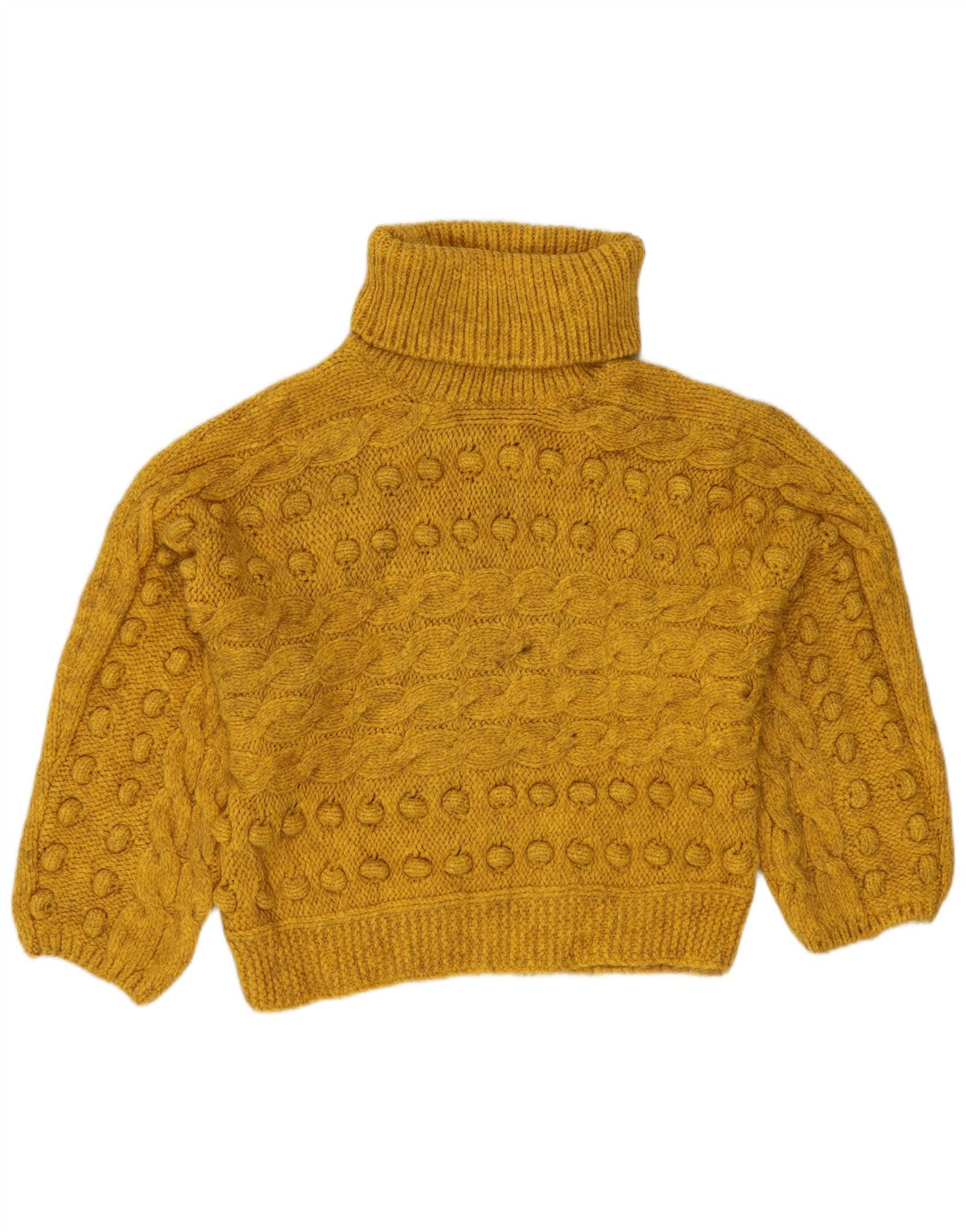 MARKS & SPENCER Maglione corto da donna con collo alto UK 10 Piccolo Giallo
