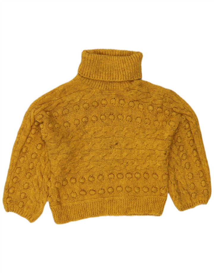 MARKS & SPENCER Maglione corto da donna con collo alto UK 10 Piccolo Giallo