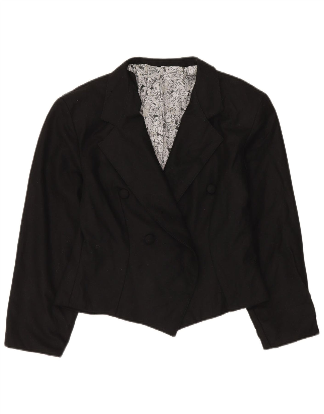Giacca blazer doppiopetto vintage da donna UK 14 lana nera media