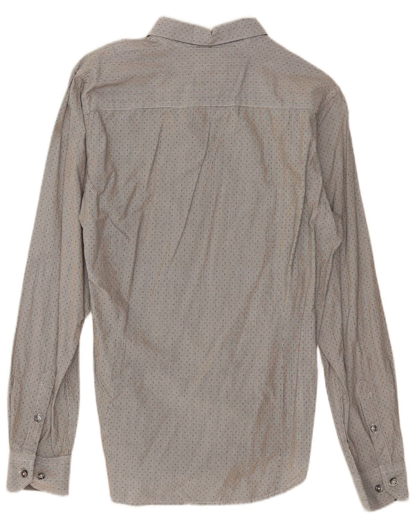 Camicia da uomo Sisley taglia 40 15 3/4 cotone gessato grigio medio