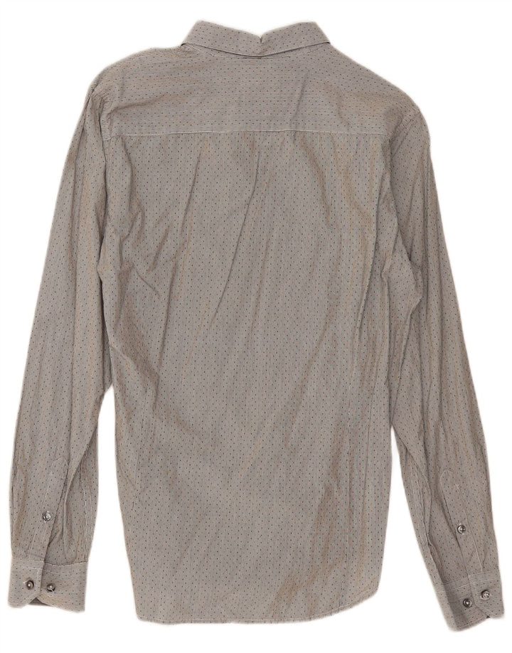 Camicia da uomo Sisley taglia 40 15 3/4 cotone gessato grigio medio